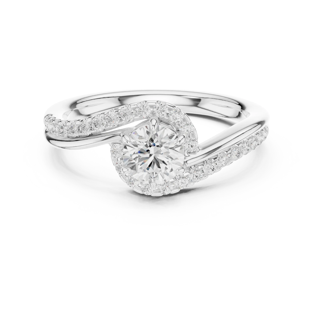 The Aurora Round Diamond Bypass Halo Engagement Ring in 14k Yellow Gold