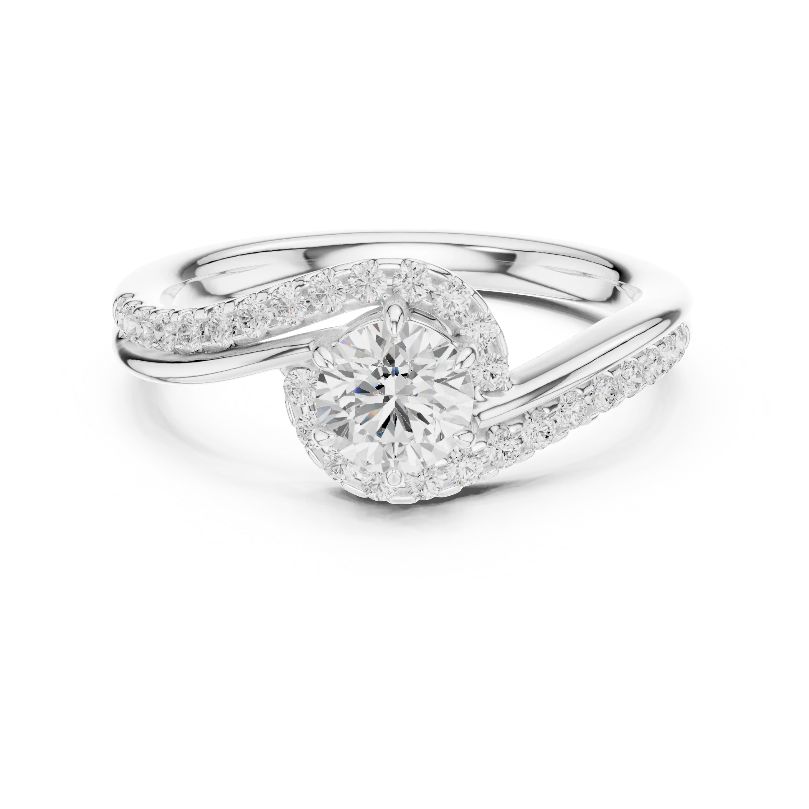 The Aurora Round Diamond Bypass Halo Engagement Ring in 14k Yellow Gold