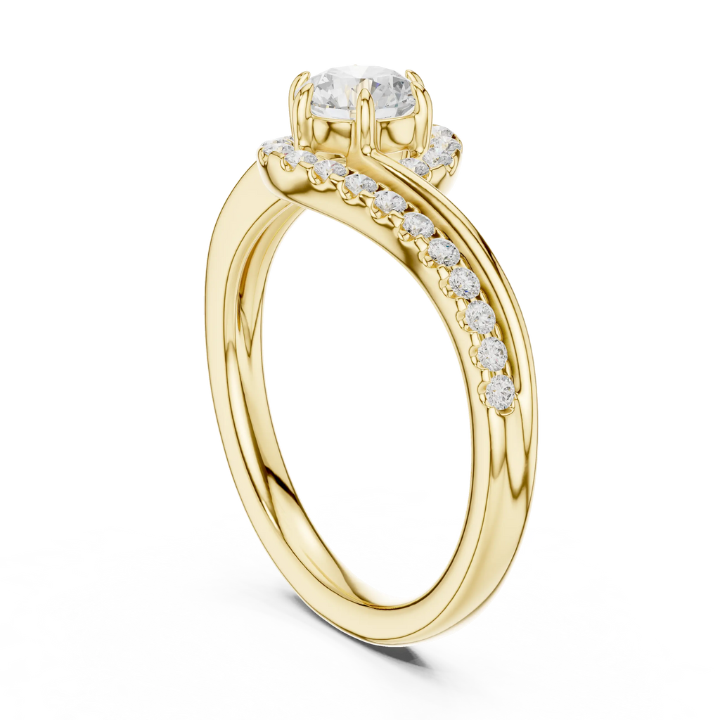 The Aurora Round Diamond Bypass Halo Engagement Ring in 14k Yellow Gold