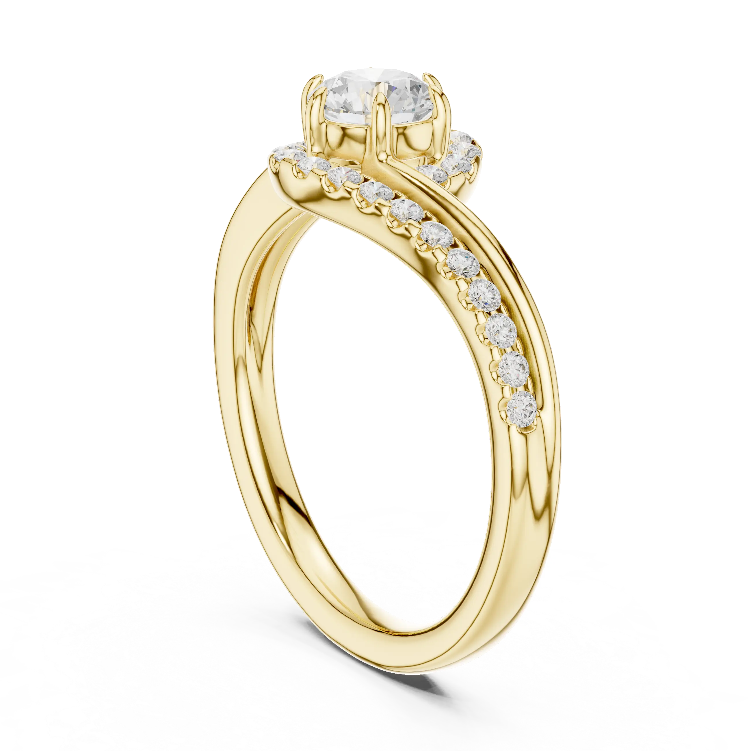 The Aurora Round Diamond Bypass Halo Engagement Ring in 14k Yellow Gold