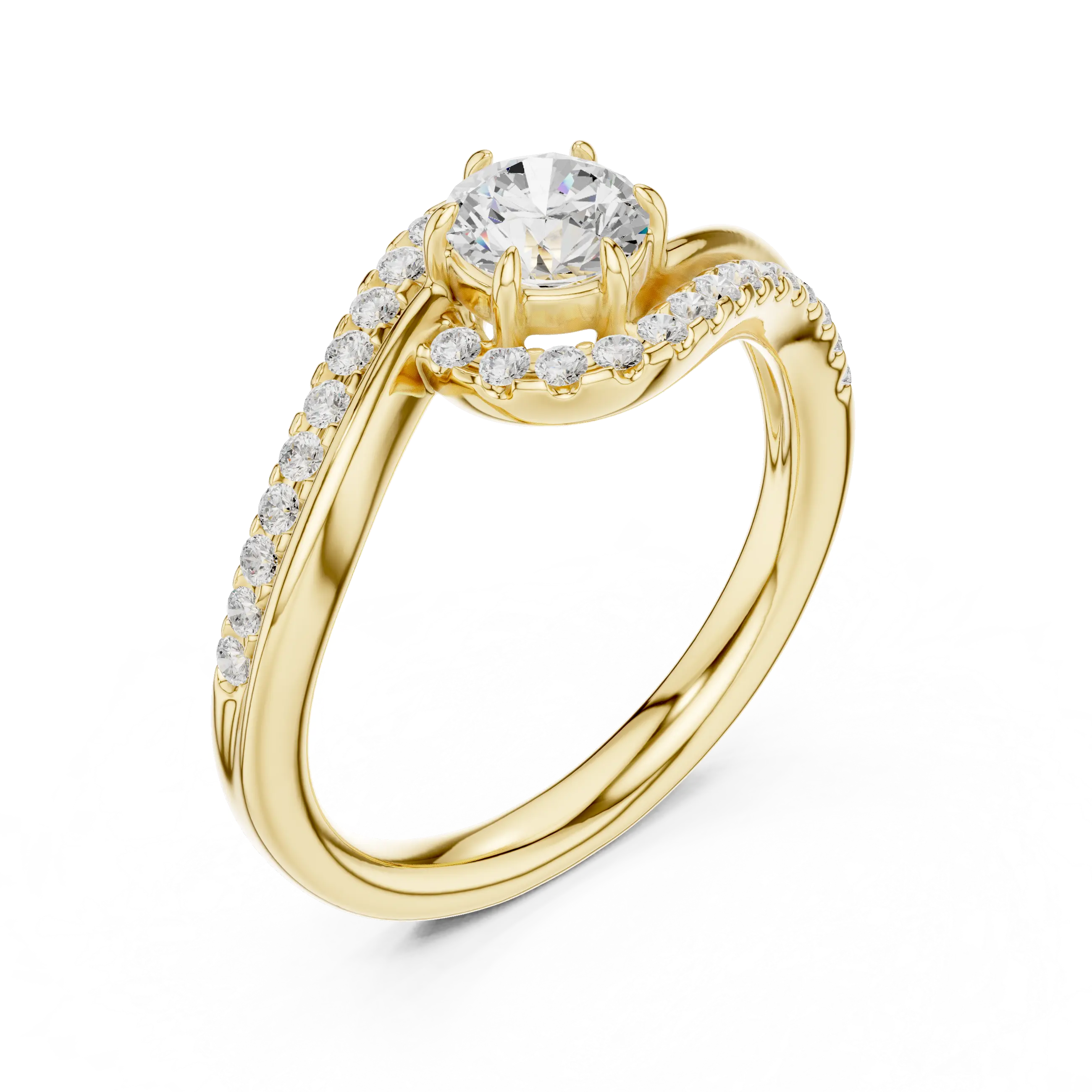The Aurora Round Diamond Bypass Halo Engagement Ring in 14k Yellow Gold
