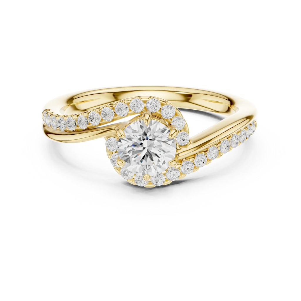 The Aurora Round Diamond Bypass Halo Engagement Ring in 14k Yellow Gold