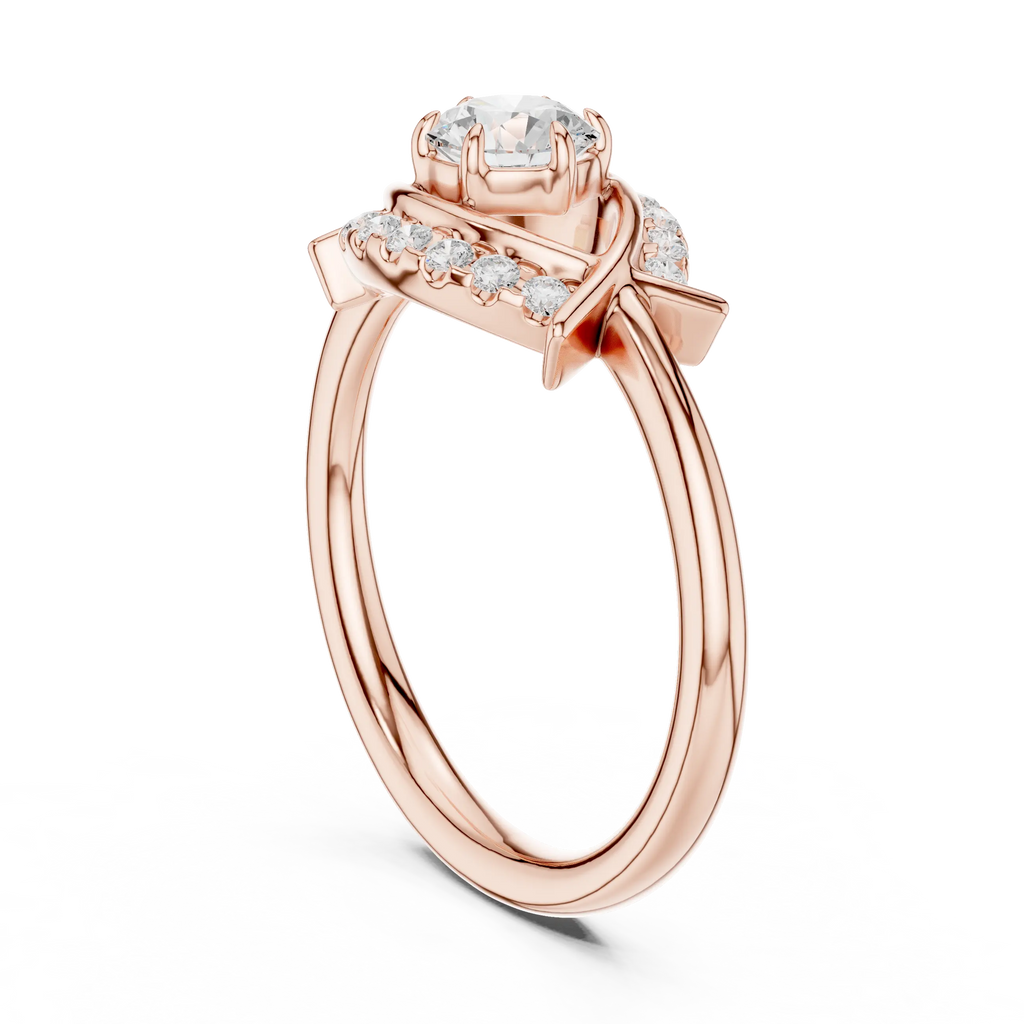 Round Diamond Bypass Ribbon Engagement Ring in 10k White Gold