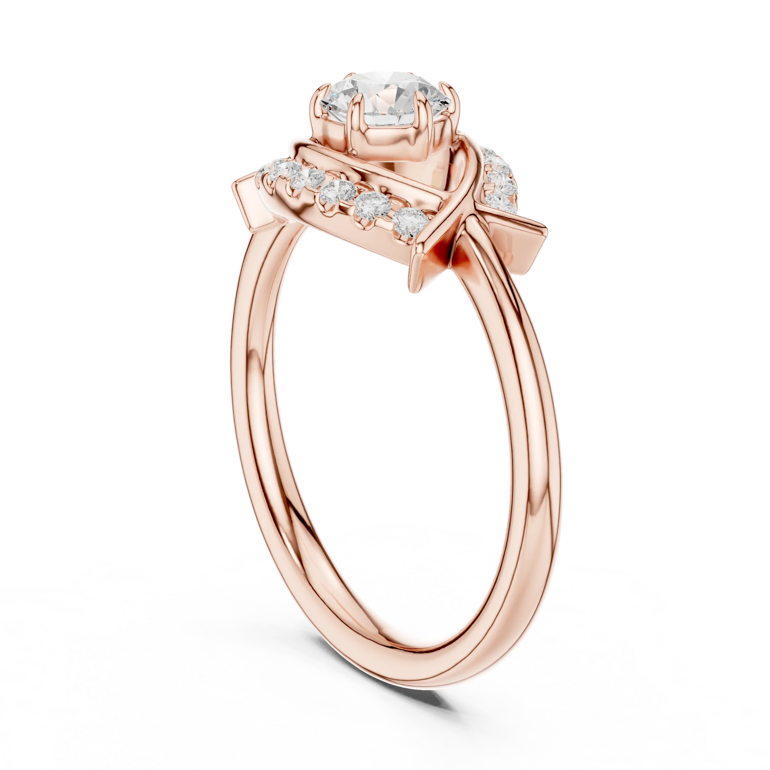 Round Diamond Bypass Ribbon Engagement Ring in 10k White Gold