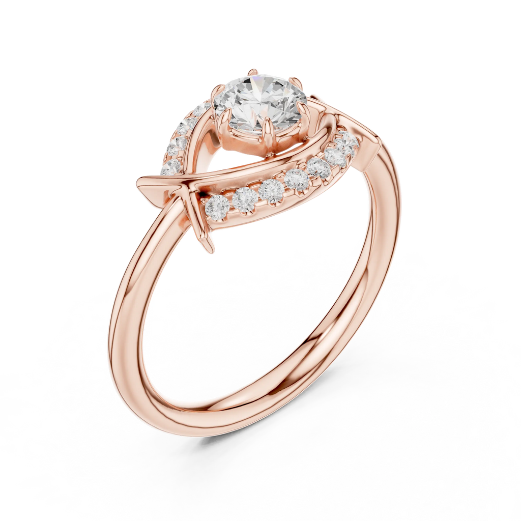 Round Diamond Bypass Ribbon Engagement Ring in 10k White Gold