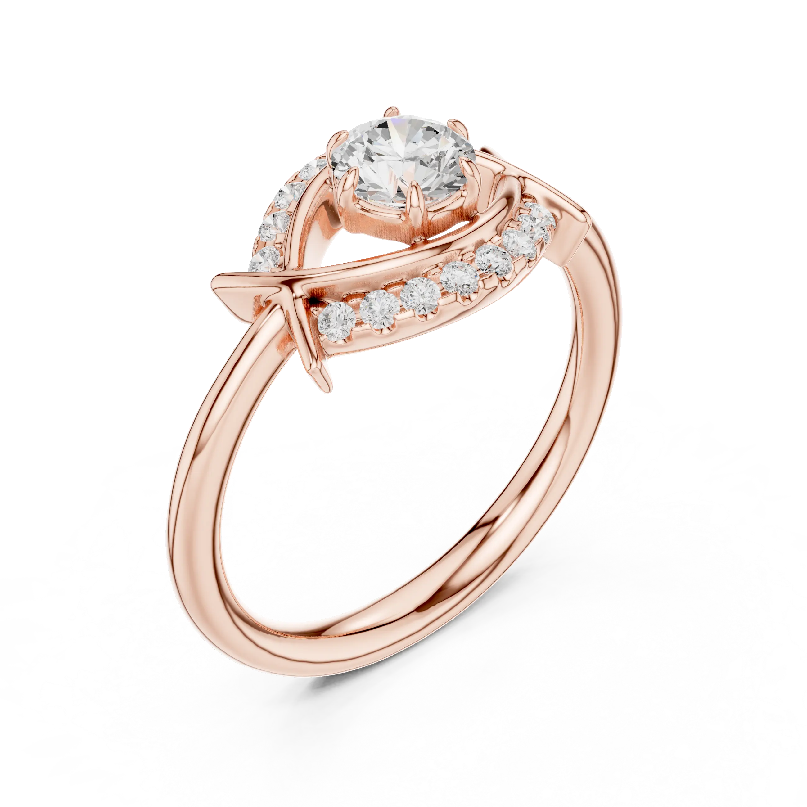 Round Diamond Bypass Ribbon Engagement Ring in 10k White Gold