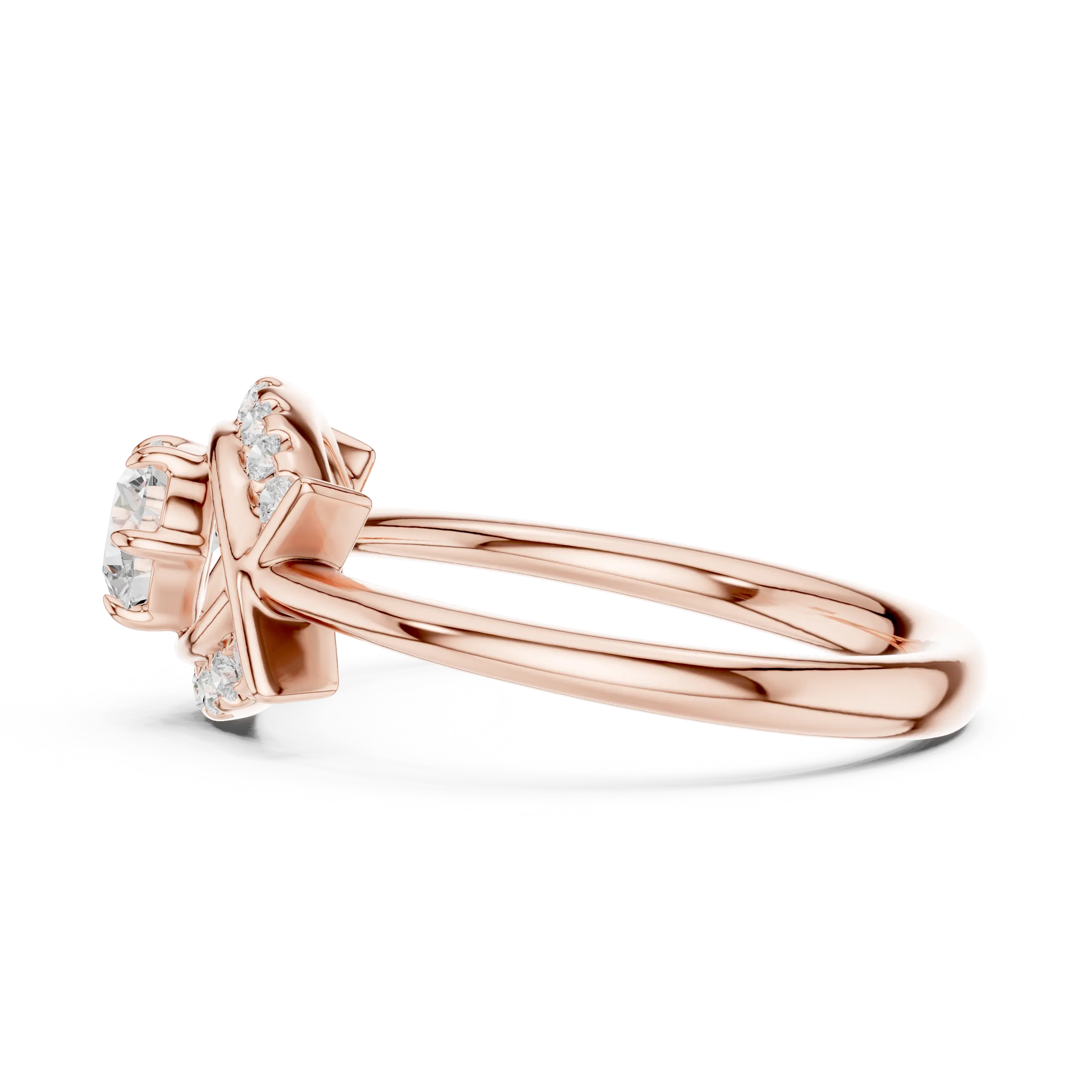 Round Diamond Bypass Ribbon Engagement Ring in 10k White Gold