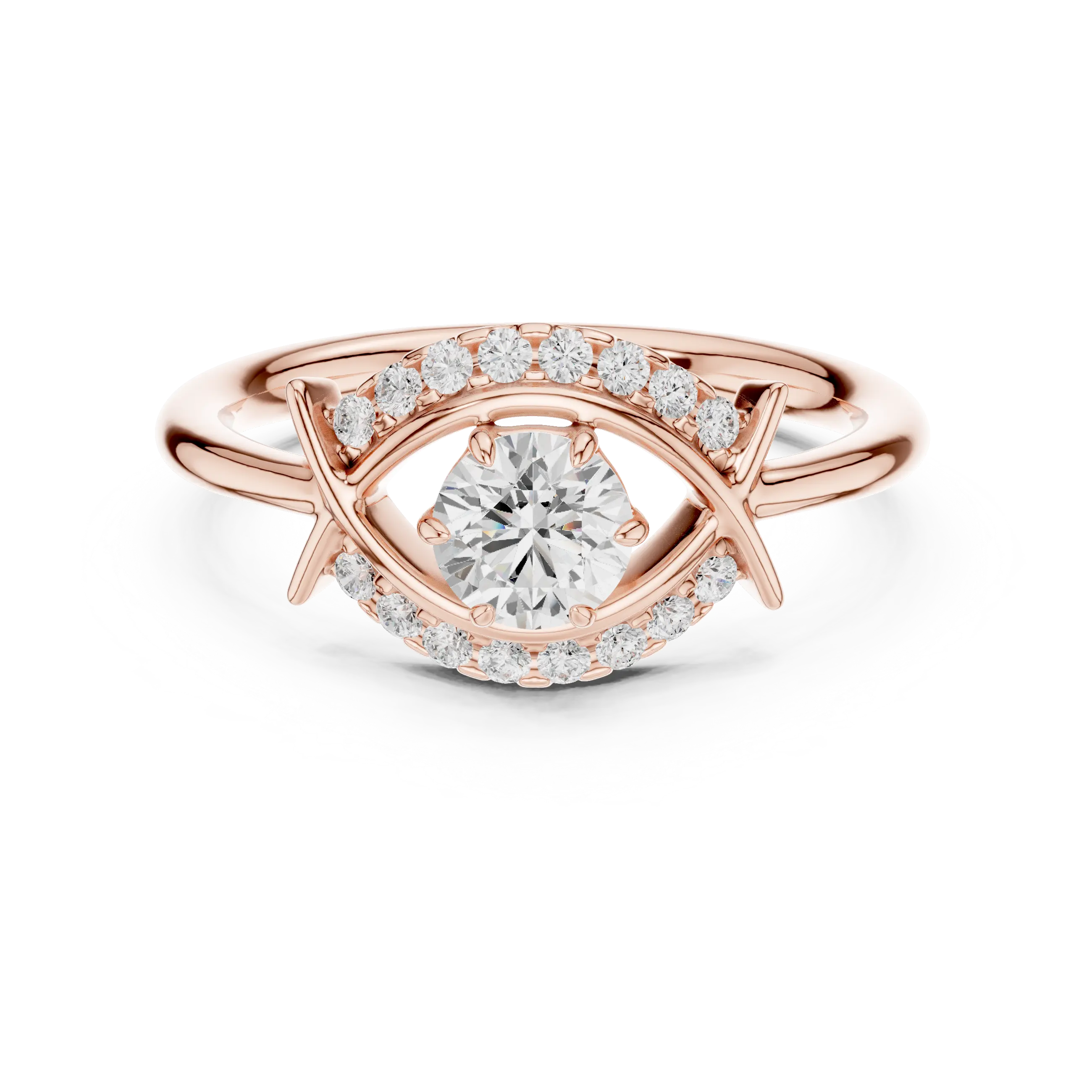 Round Diamond Bypass Ribbon Engagement Ring in 10k White Gold