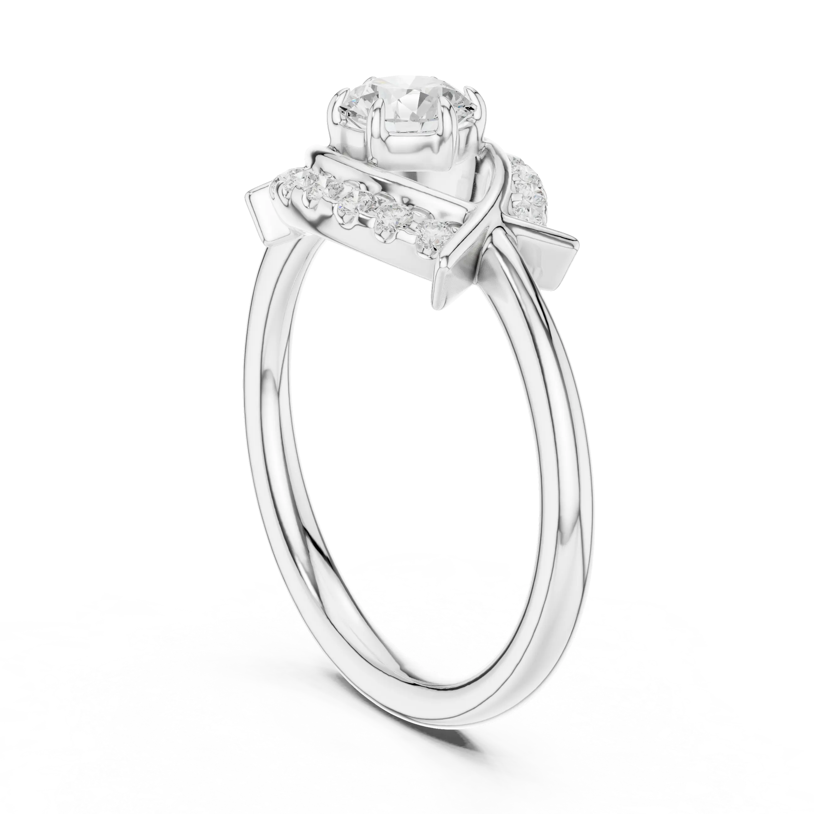 Round Diamond Bypass Ribbon Engagement Ring in 10k White Gold