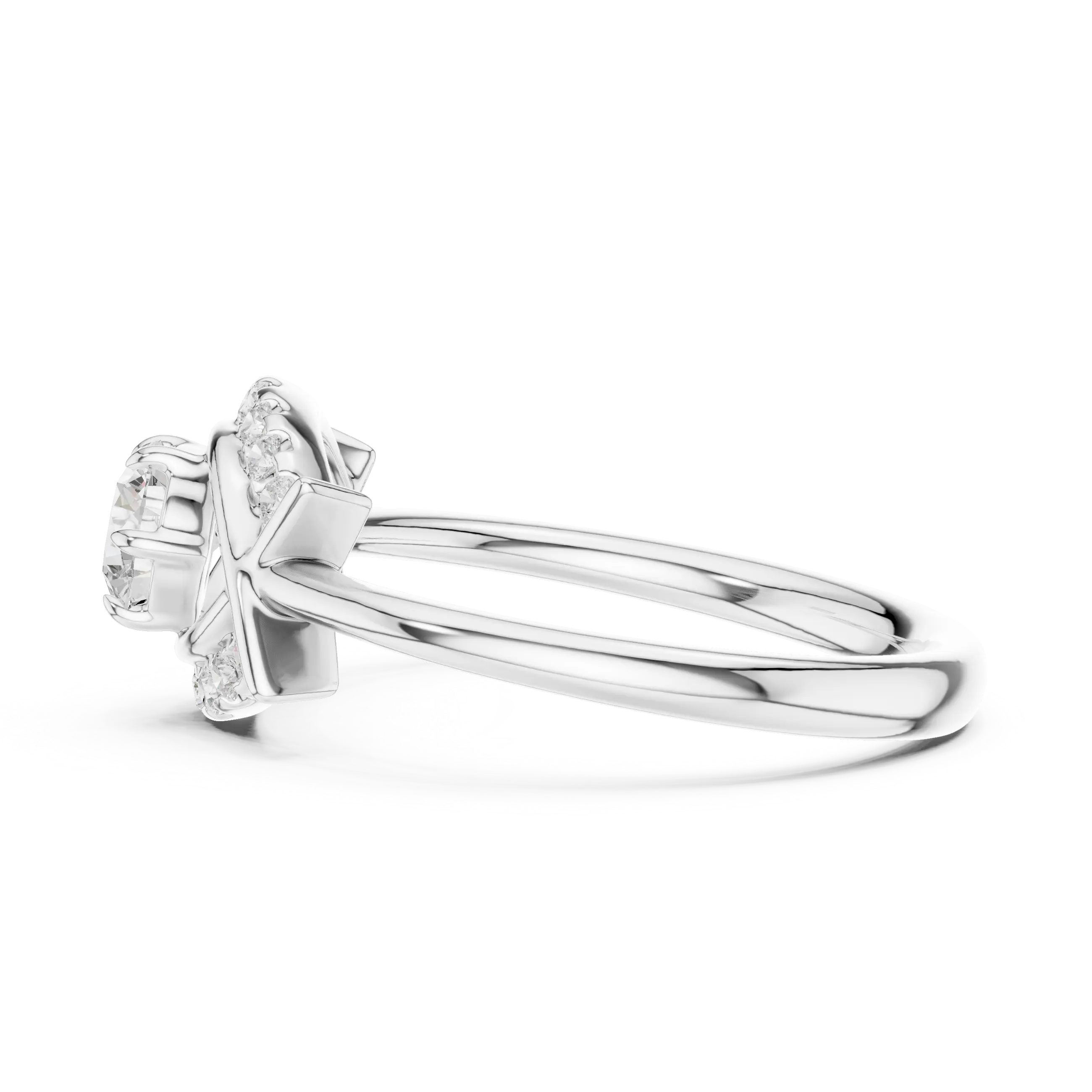 Round Diamond Bypass Ribbon Engagement Ring in 10k White Gold
