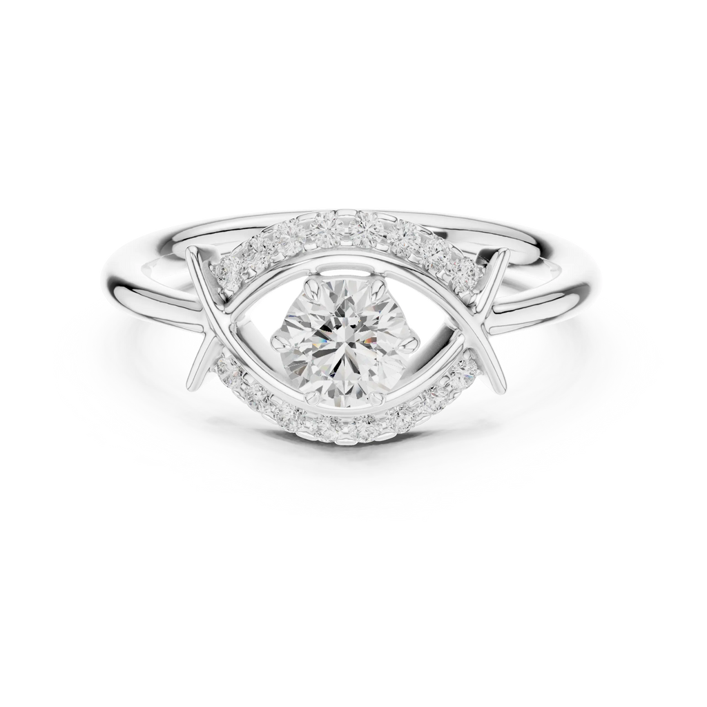 Round Diamond Bypass Ribbon Engagement Ring in 10k White Gold