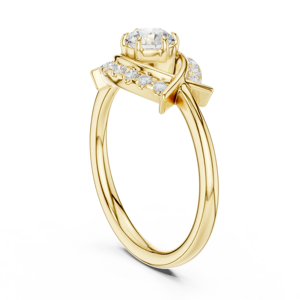 Round Diamond Bypass Ribbon Engagement Ring in 10k White Gold