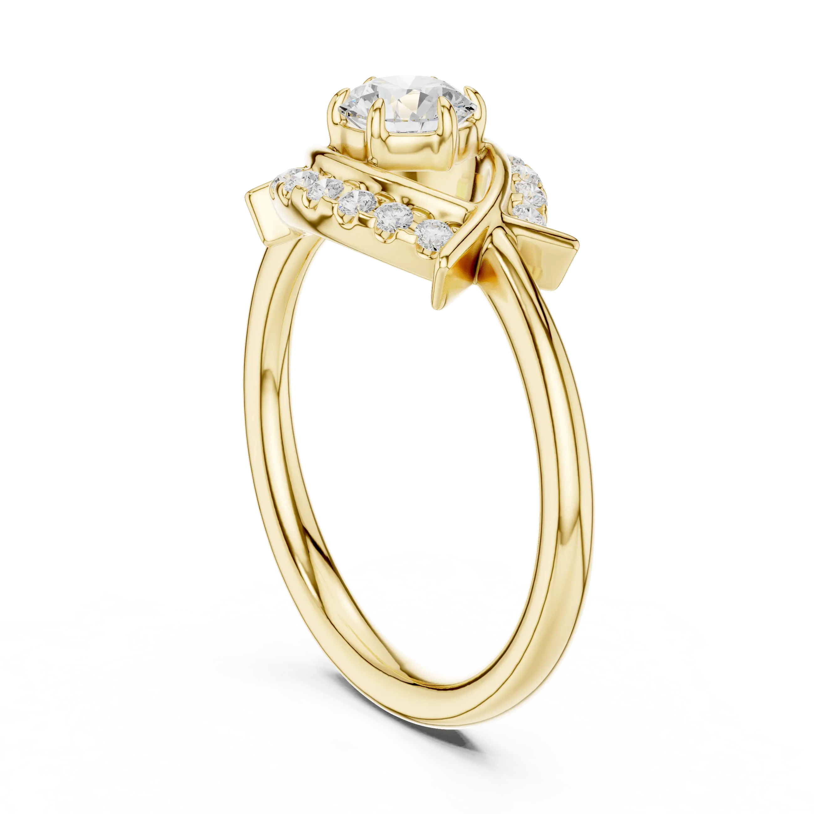 Round Diamond Bypass Ribbon Engagement Ring in 10k White Gold