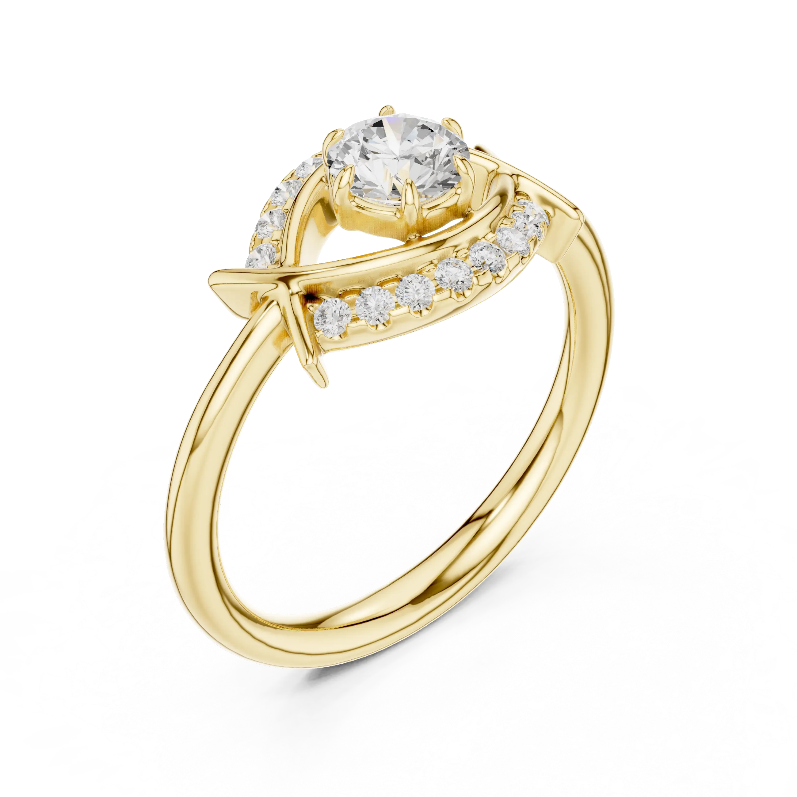Round Diamond Bypass Ribbon Engagement Ring in 10k White Gold