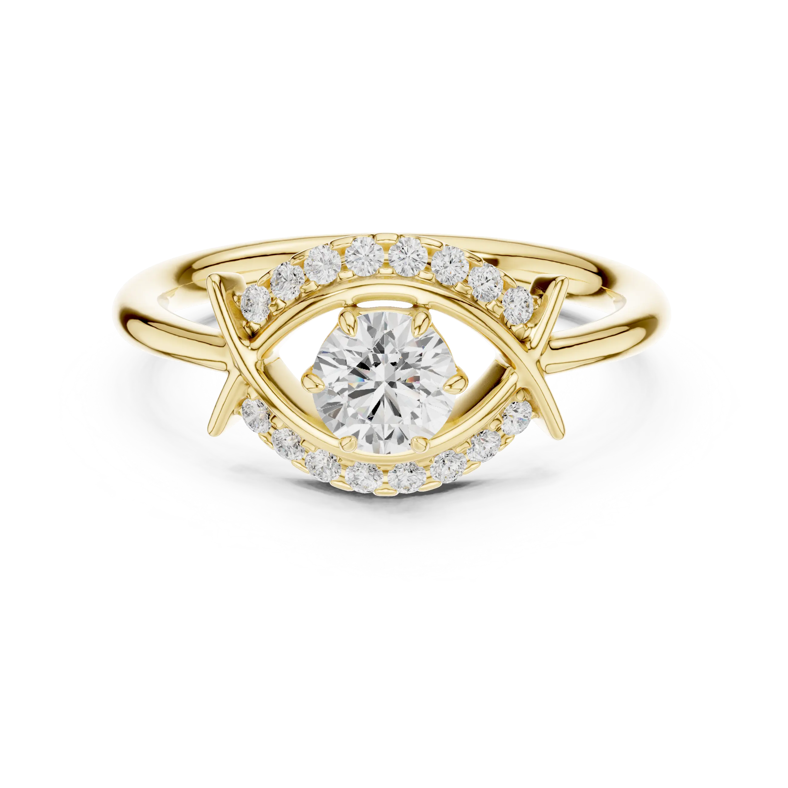 Round Diamond Bypass Ribbon Engagement Ring in 10k White Gold