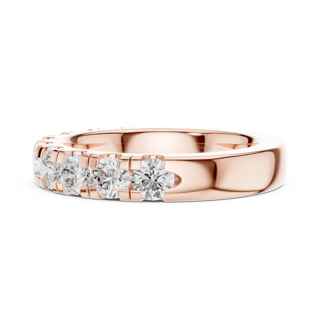 Round Moissanite Diamond Shared Prong Wedding Band in 18k Rose Gold