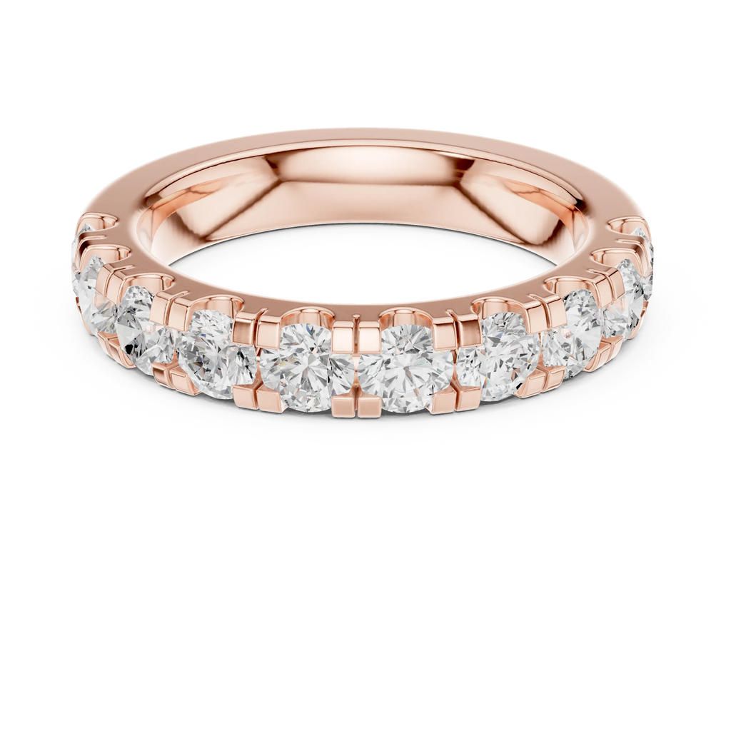 Round Moissanite Diamond Shared Prong Wedding Band in 18k Rose Gold
