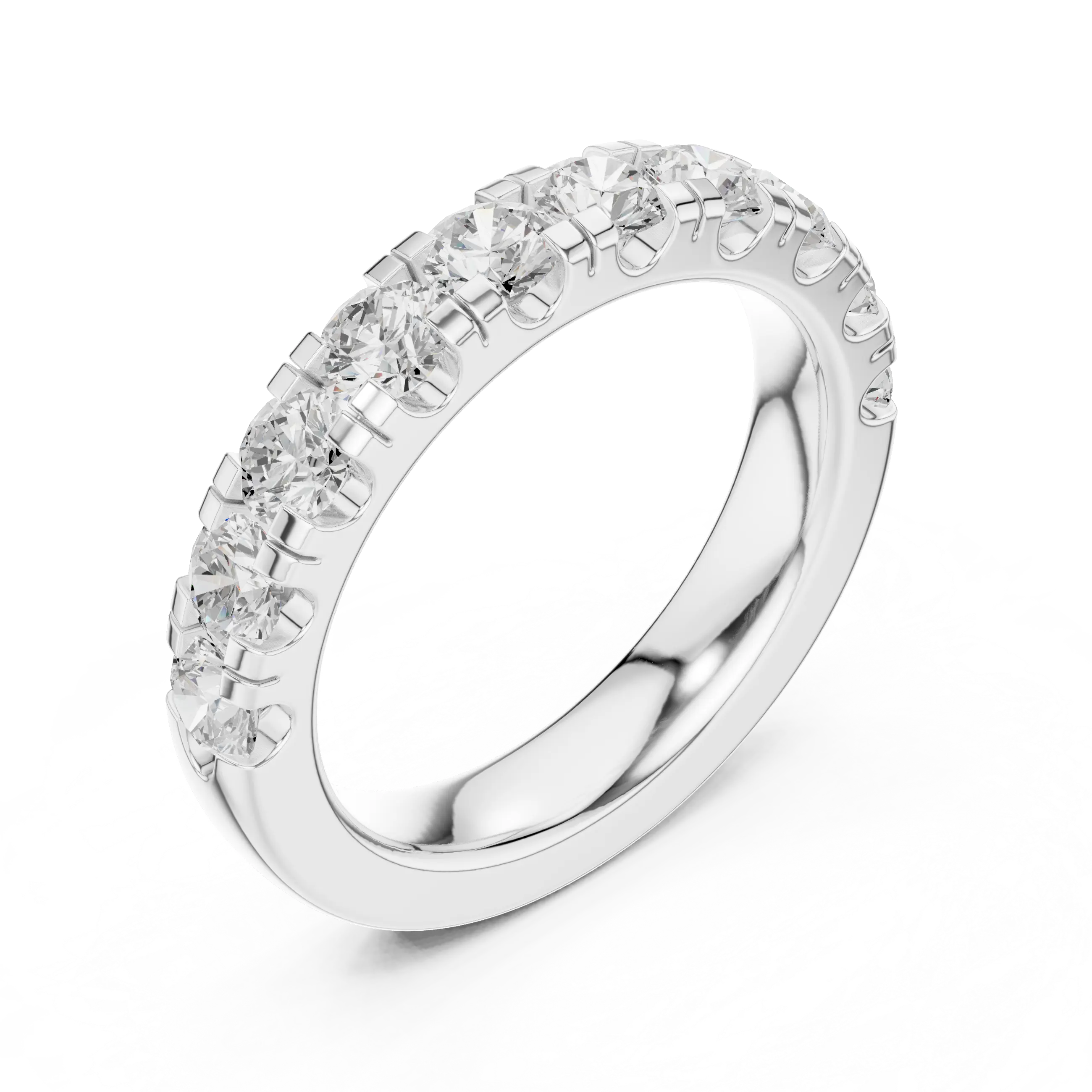 Round Moissanite Diamond Shared Prong Wedding Band in 18k Rose Gold