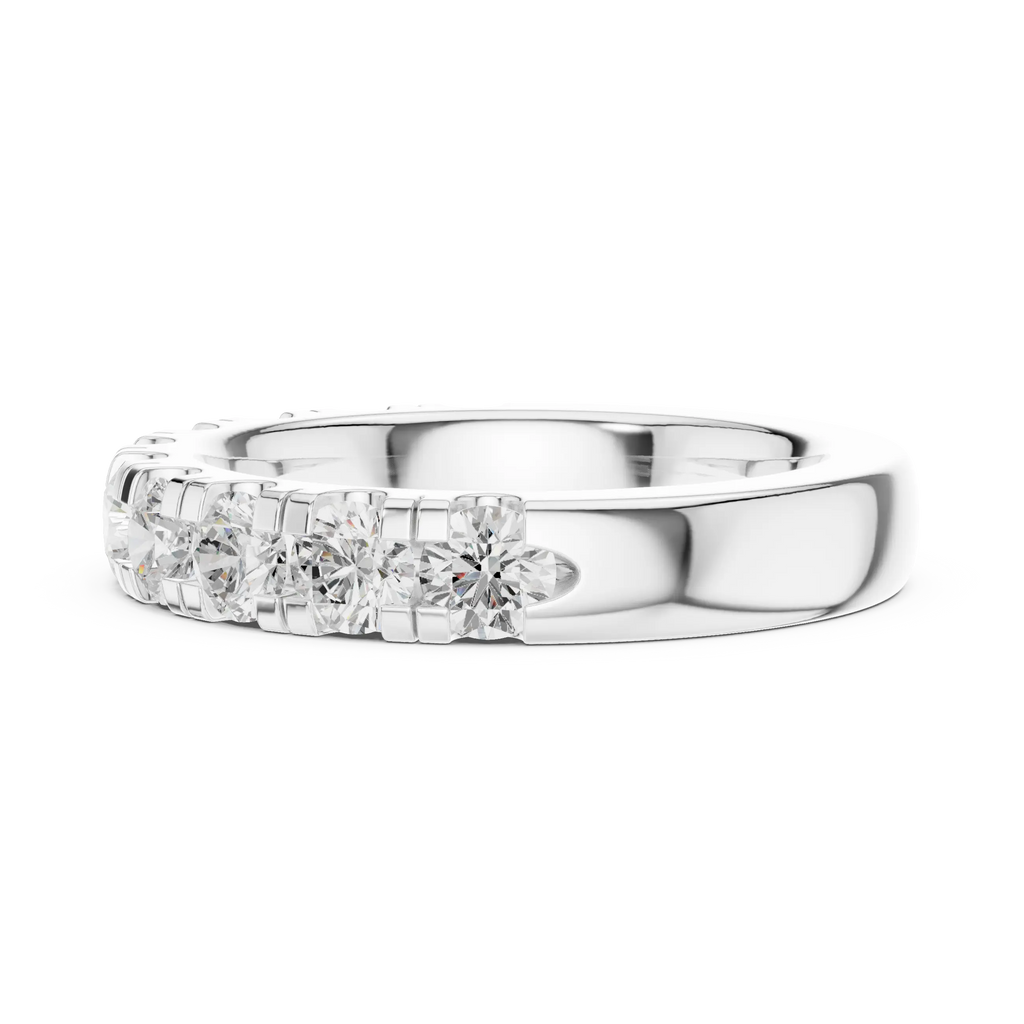 Round Moissanite Diamond Shared Prong Wedding Band in 18k Rose Gold