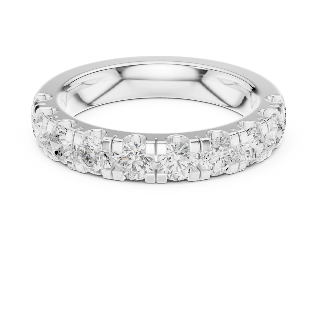 Round Moissanite Diamond Shared Prong Wedding Band in 18k Rose Gold