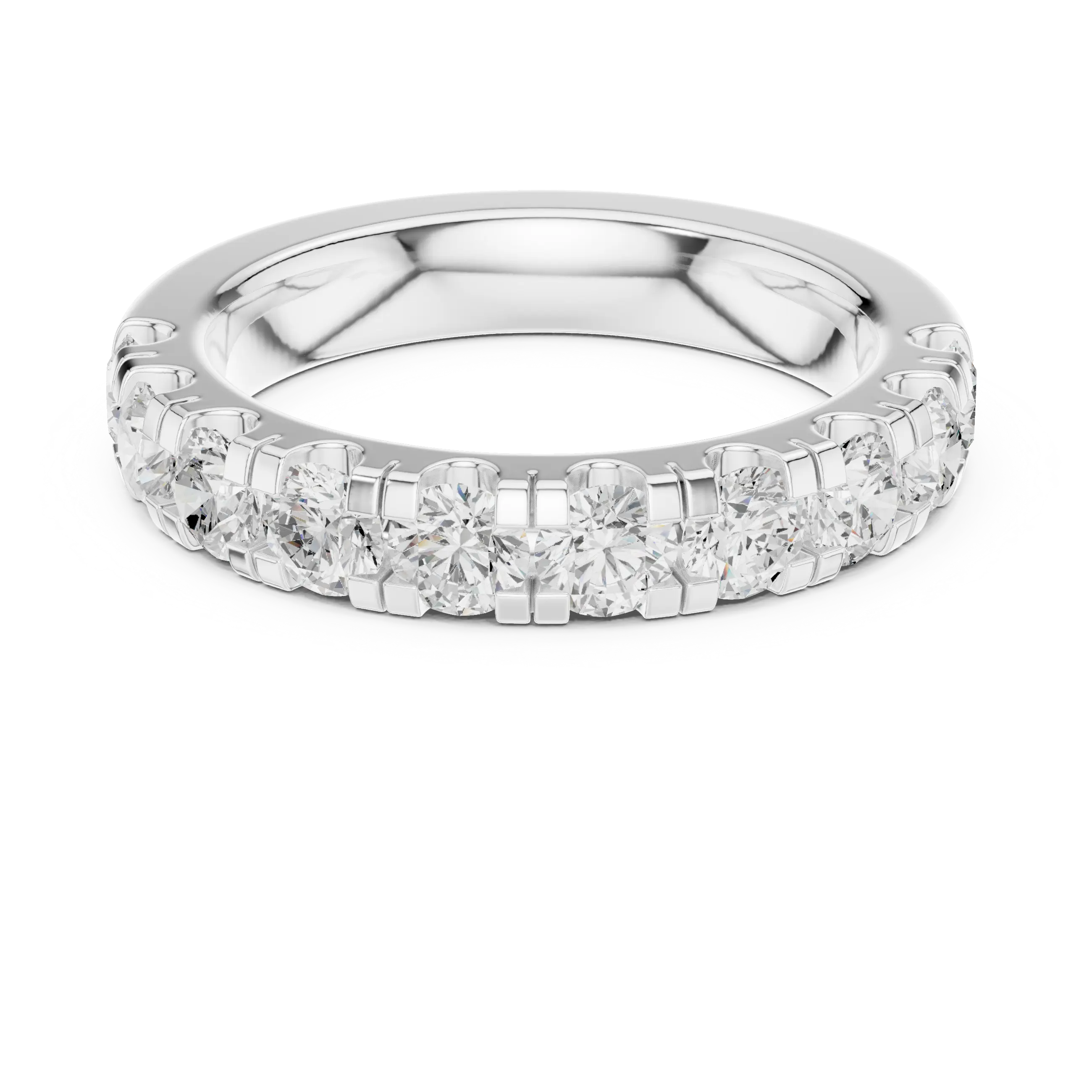 Round Moissanite Diamond Shared Prong Wedding Band in 18k Rose Gold