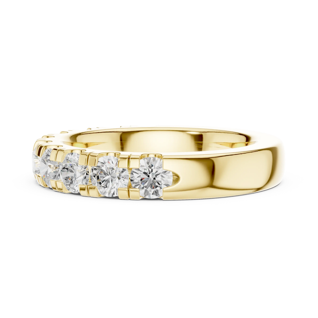 Round Moissanite Diamond Shared Prong Wedding Band in 18k Rose Gold