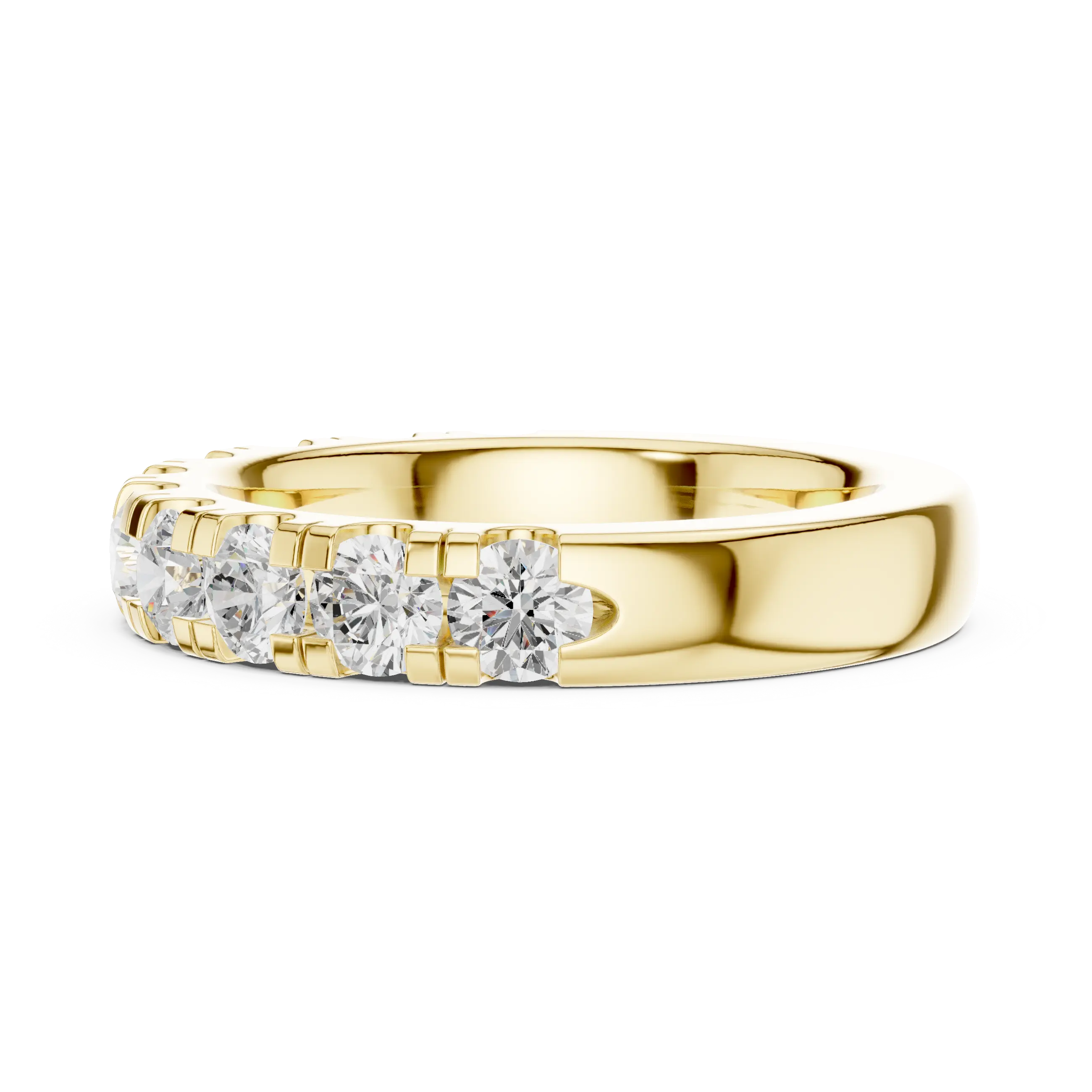 Round Moissanite Diamond Shared Prong Wedding Band in 18k Rose Gold