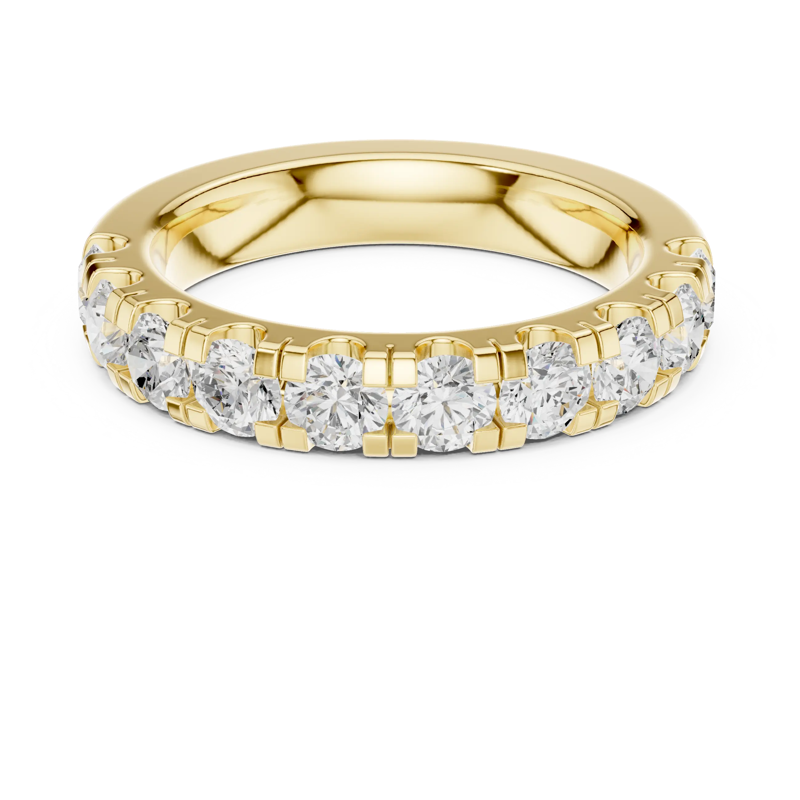 Round Moissanite Diamond Shared Prong Wedding Band in 18k Rose Gold