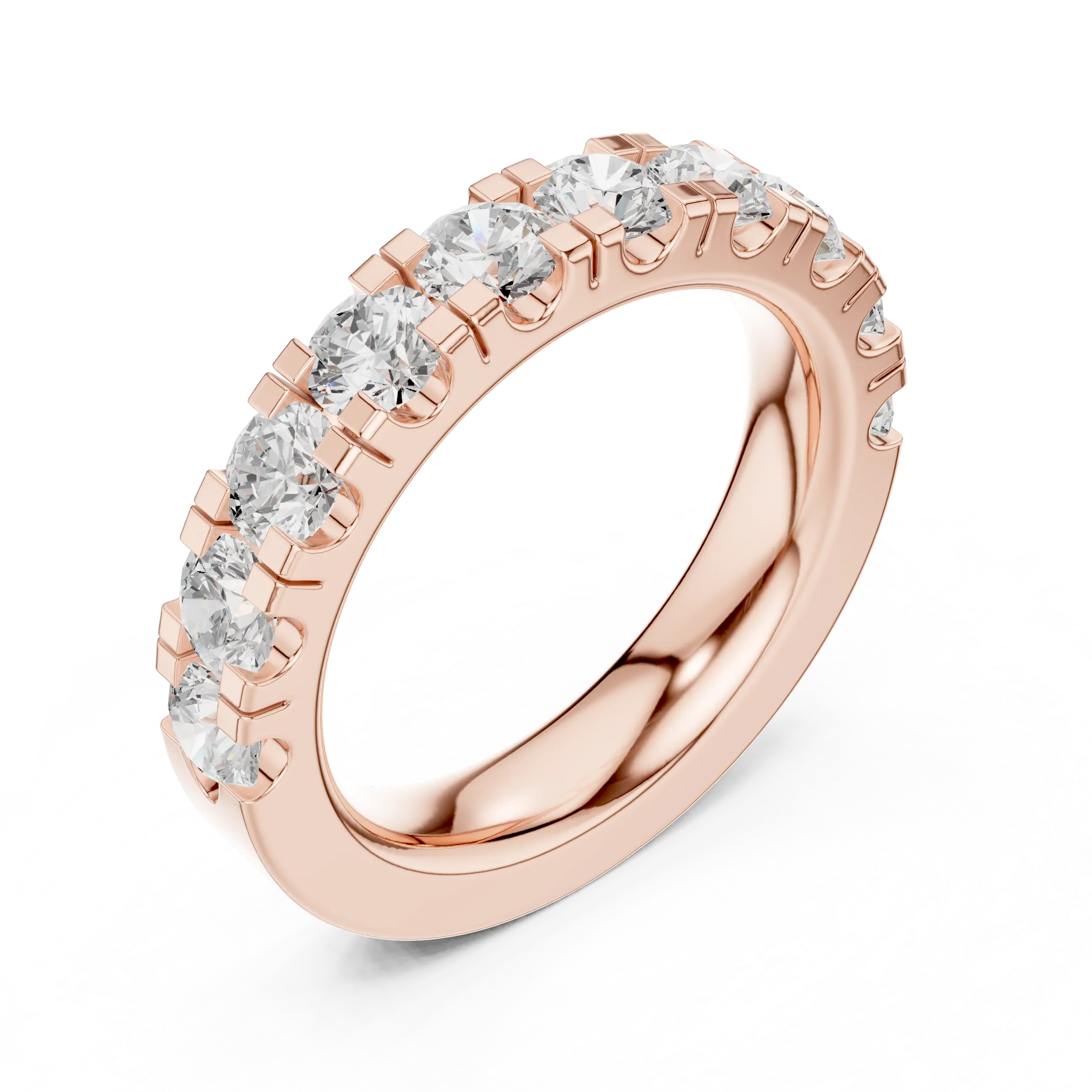 14k White Gold Round Lab Grown Diamond Shared Prong Wedding Band