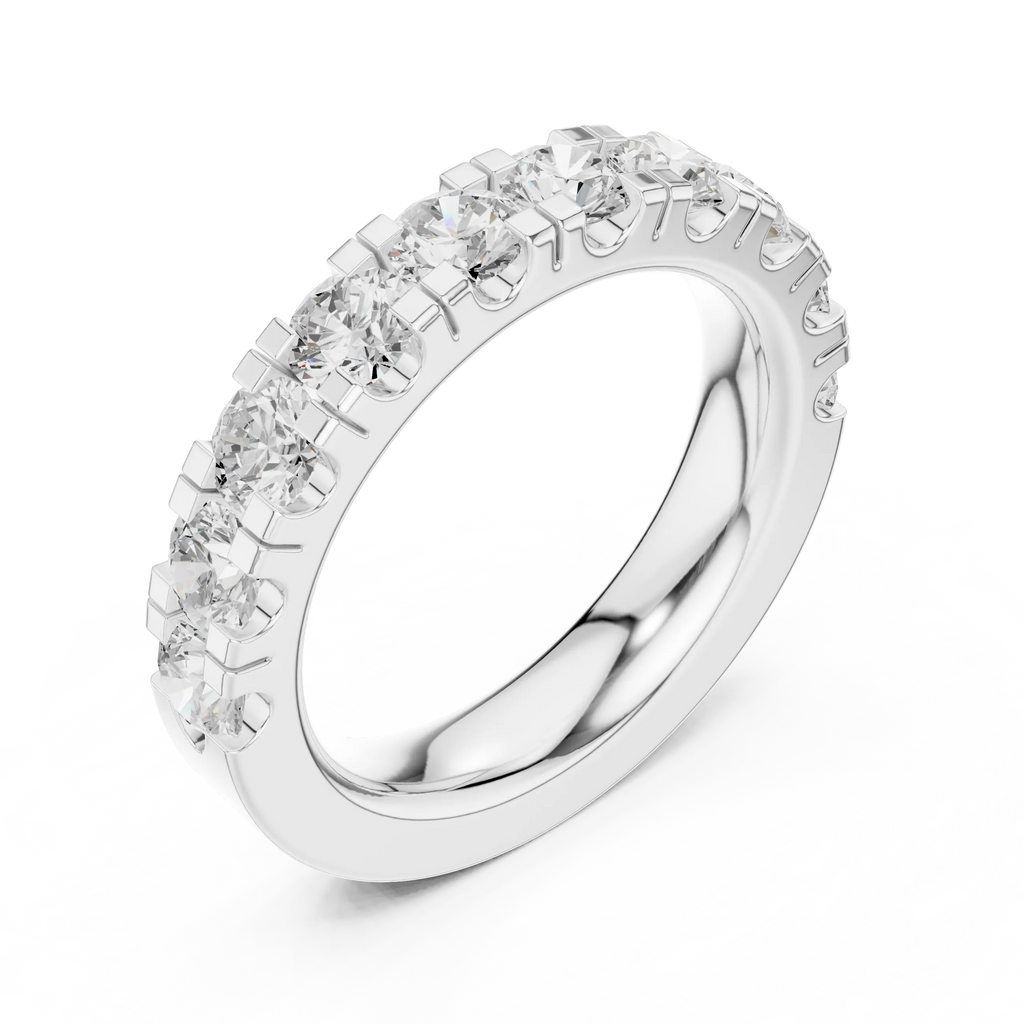 14k White Gold Round Lab Grown Diamond Shared Prong Wedding Band