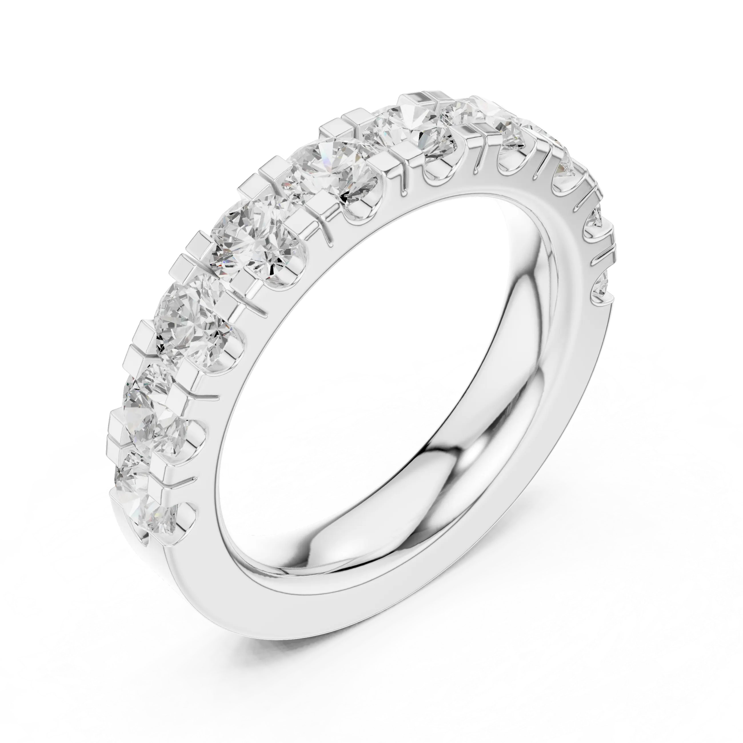 14k White Gold Round Lab Grown Diamond Shared Prong Wedding Band