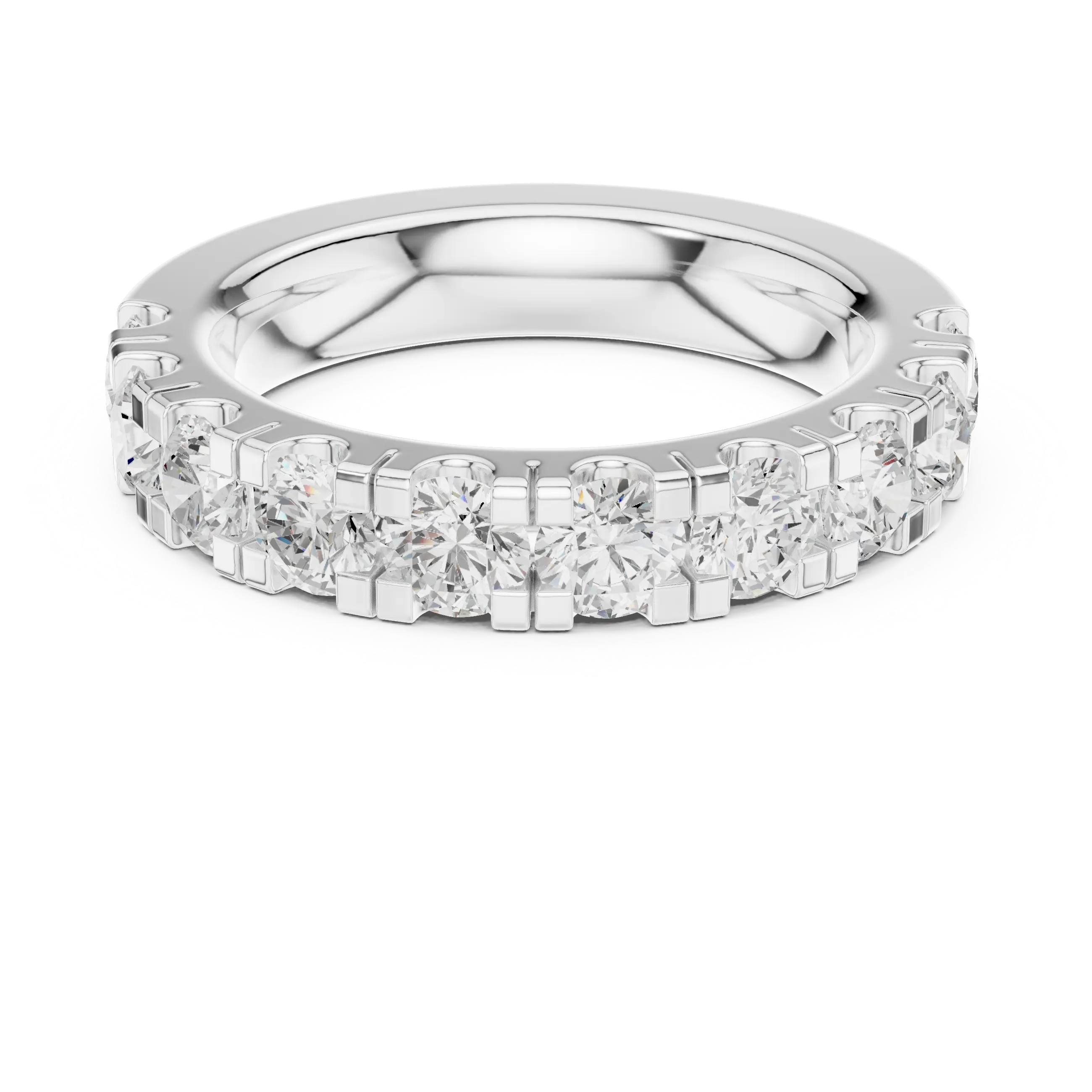 14k White Gold Round Lab Grown Diamond Shared Prong Wedding Band