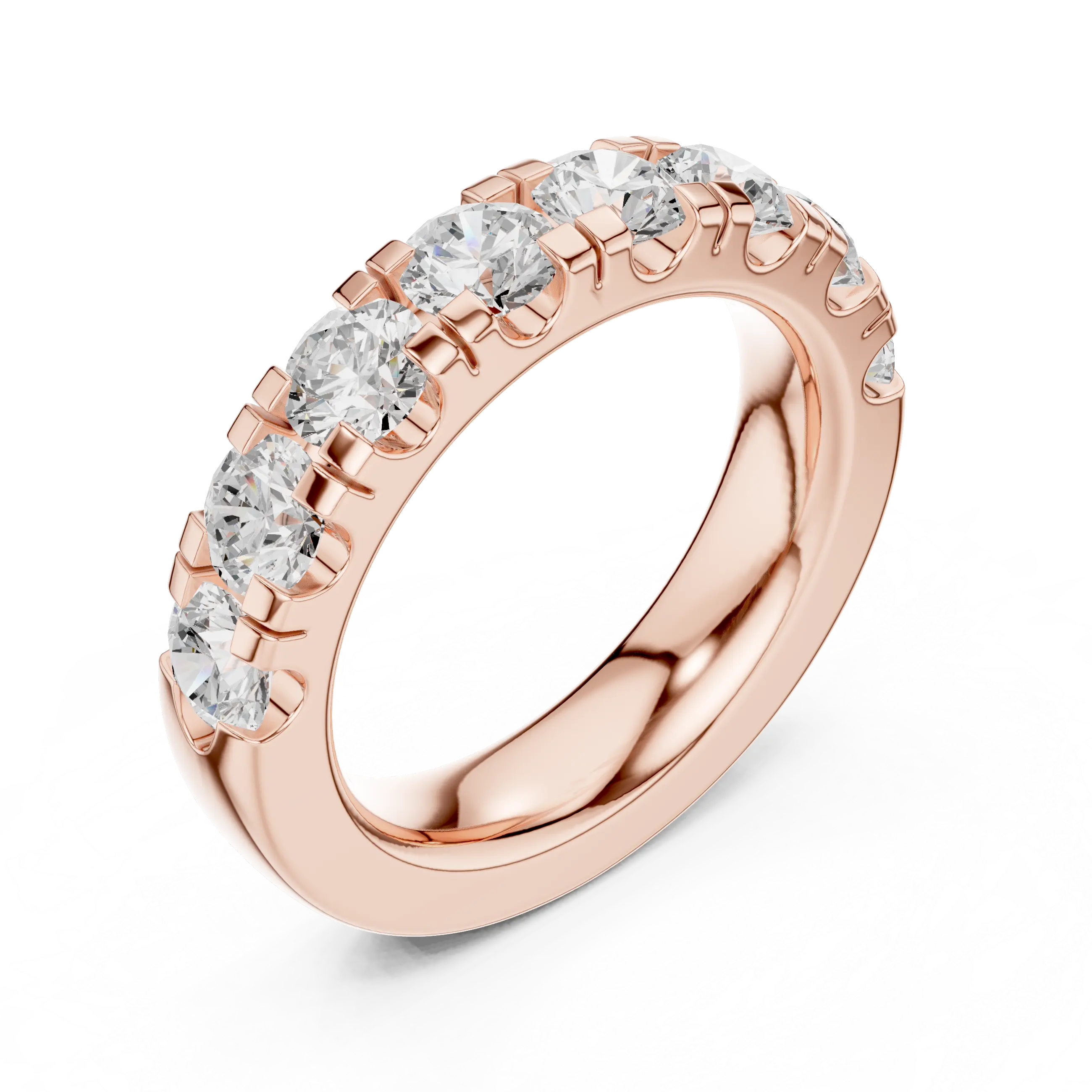 Round Cut Moissanite Half Eternity Band in 14K White Gold