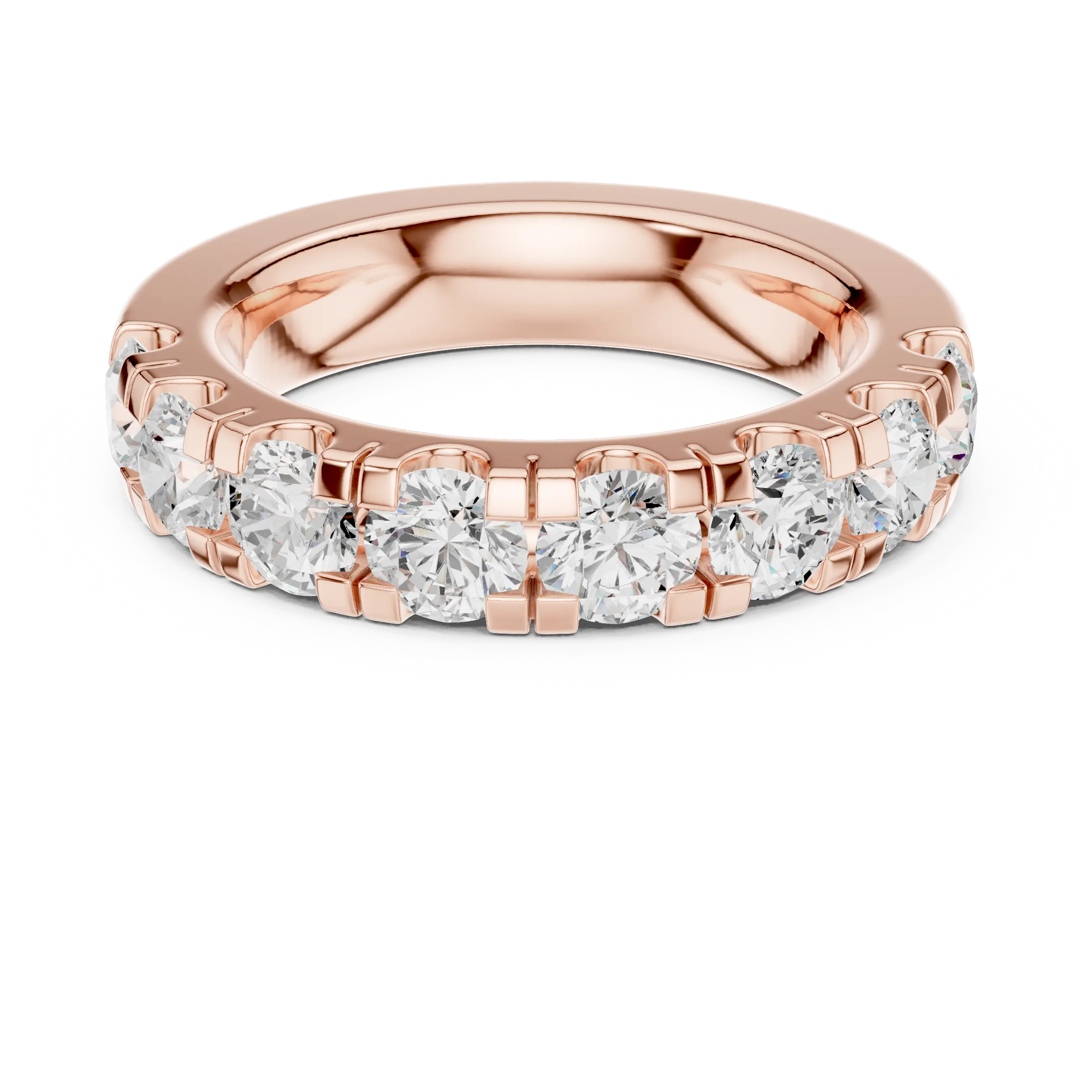 Round Cut Moissanite Half Eternity Band in 14K White Gold