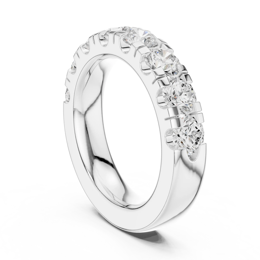 Round Cut Moissanite Half Eternity Band in 14K White Gold