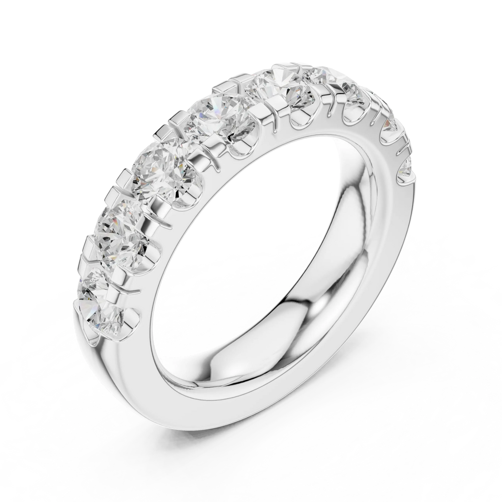 Round Cut Moissanite Half Eternity Band in 14K White Gold