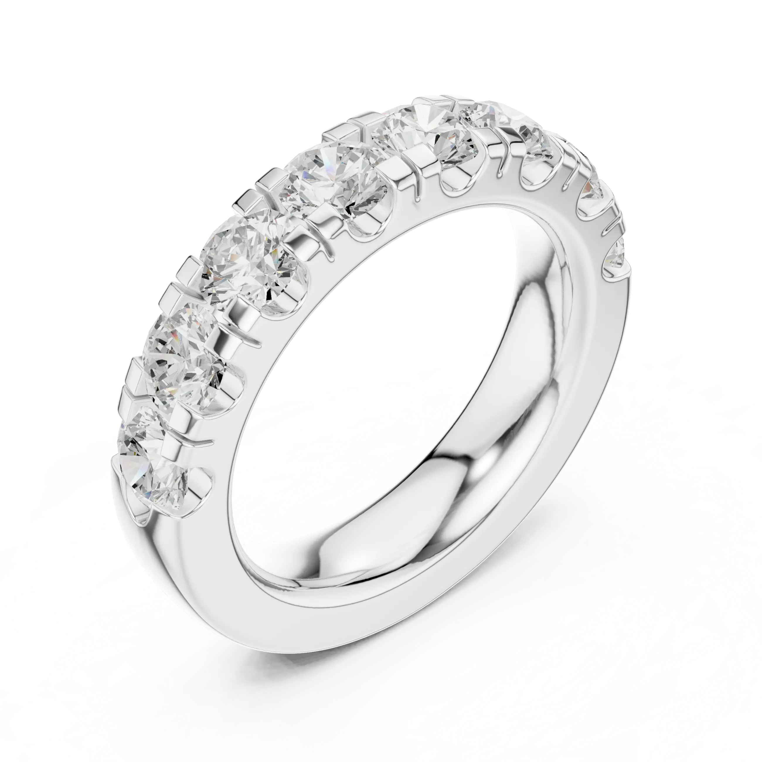 Round Cut Moissanite Half Eternity Band in 14K White Gold