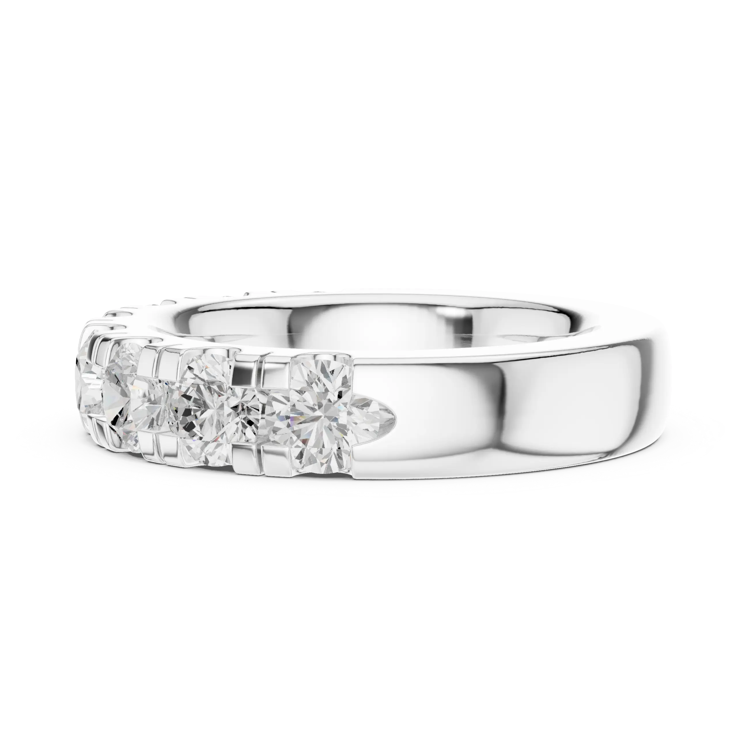 Round Cut Moissanite Half Eternity Band in 14K White Gold