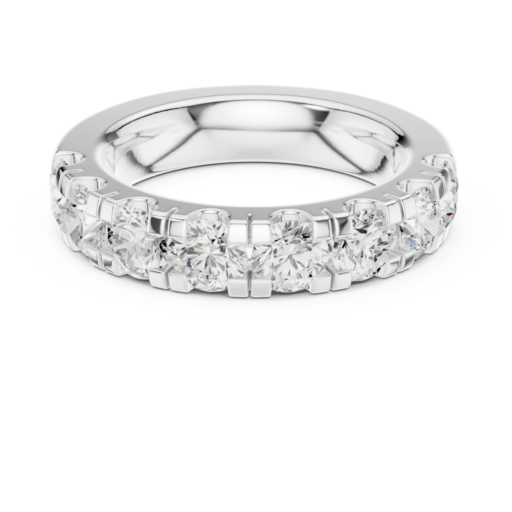 Round Cut Moissanite Half Eternity Band in 14K White Gold