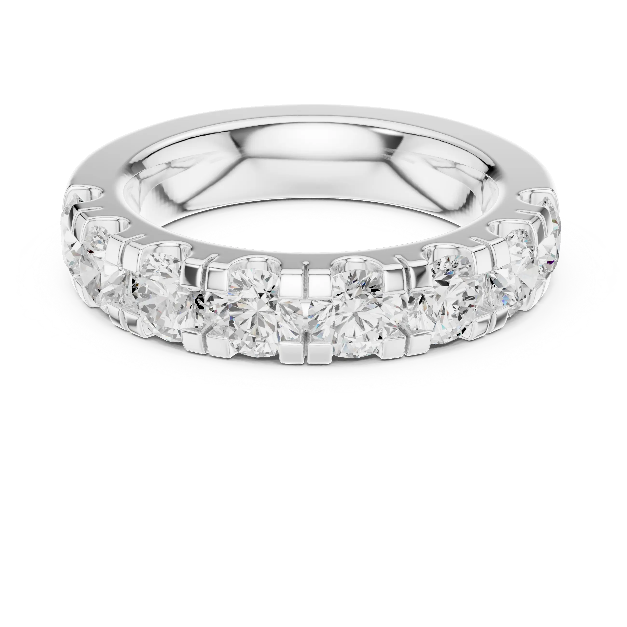 Round Cut Moissanite Half Eternity Band in 14K White Gold