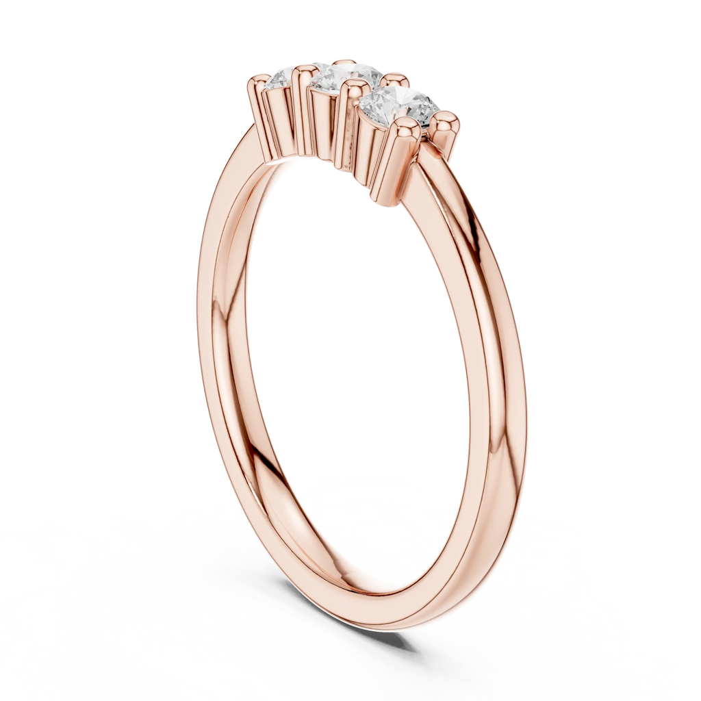 Three Stone Diamond Ring in Yellow Gold Round Cut  Engagement Ring