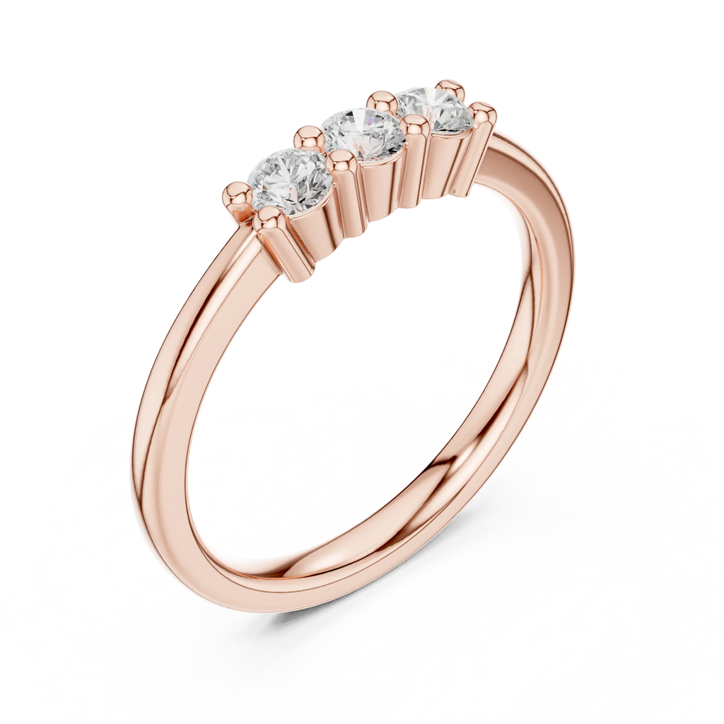 Three Stone Diamond Ring in Yellow Gold Round Cut  Engagement Ring