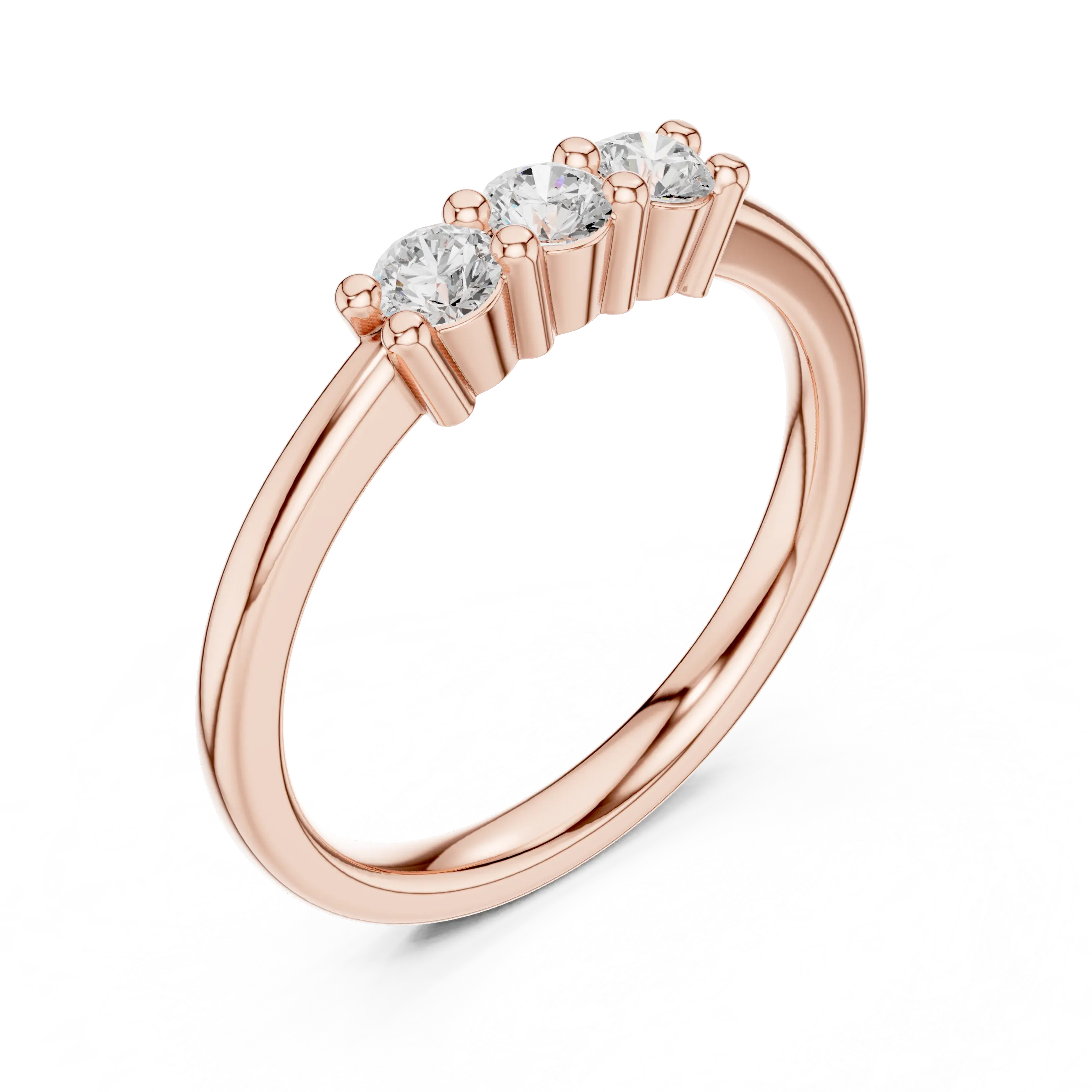 Three Stone Diamond Ring in Yellow Gold Round Cut  Engagement Ring
