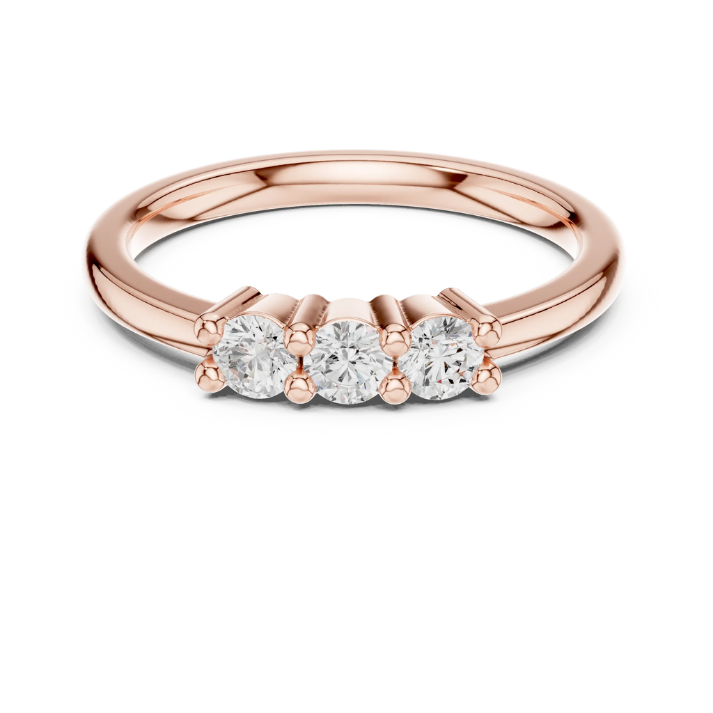 Three Stone Diamond Ring in Yellow Gold Round Cut  Engagement Ring