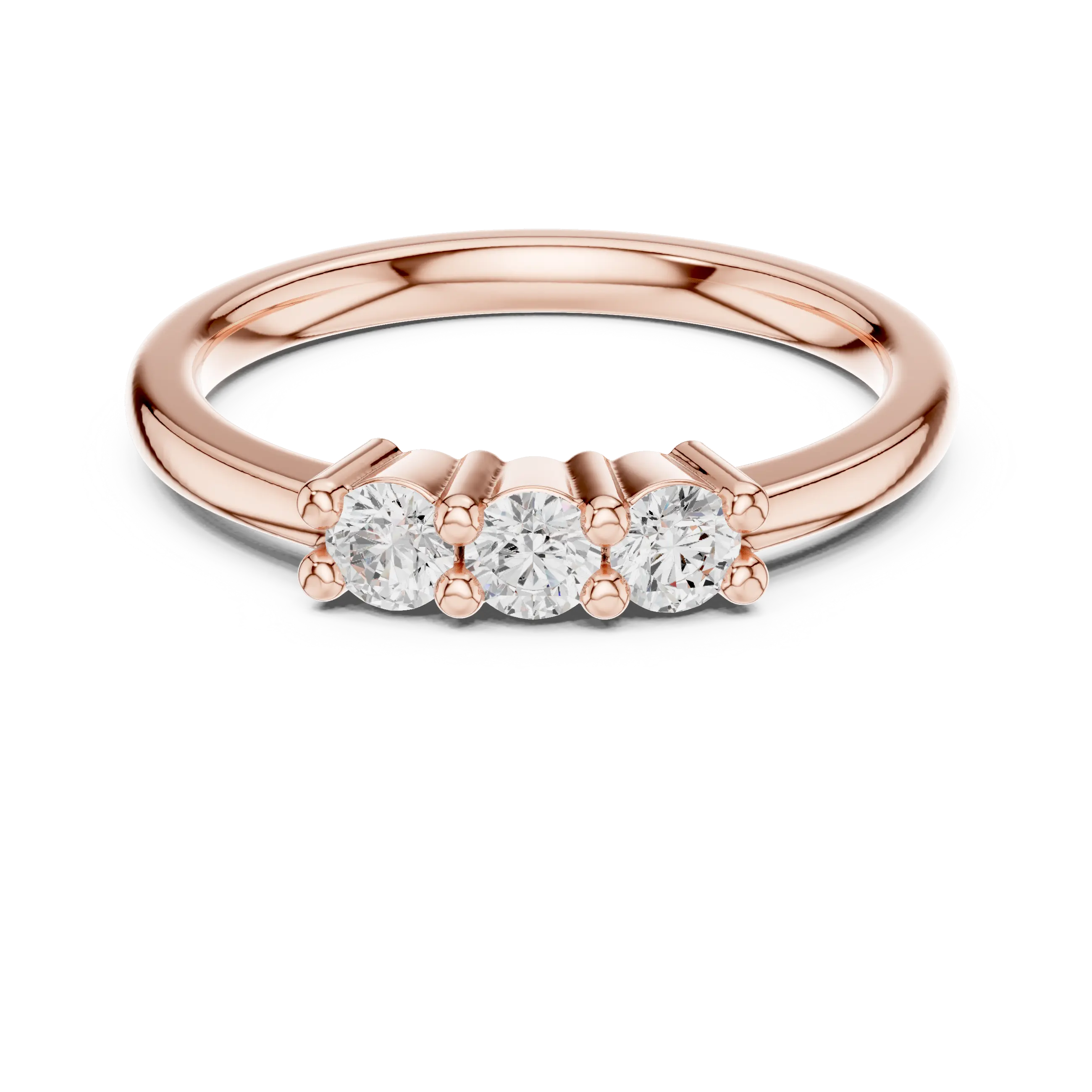 Three Stone Diamond Ring in Yellow Gold Round Cut  Engagement Ring