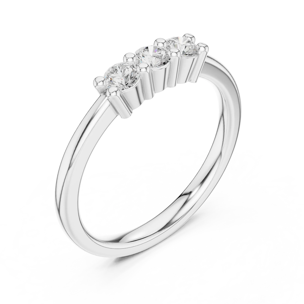Three Stone Diamond Ring in Yellow Gold Round Cut  Engagement Ring