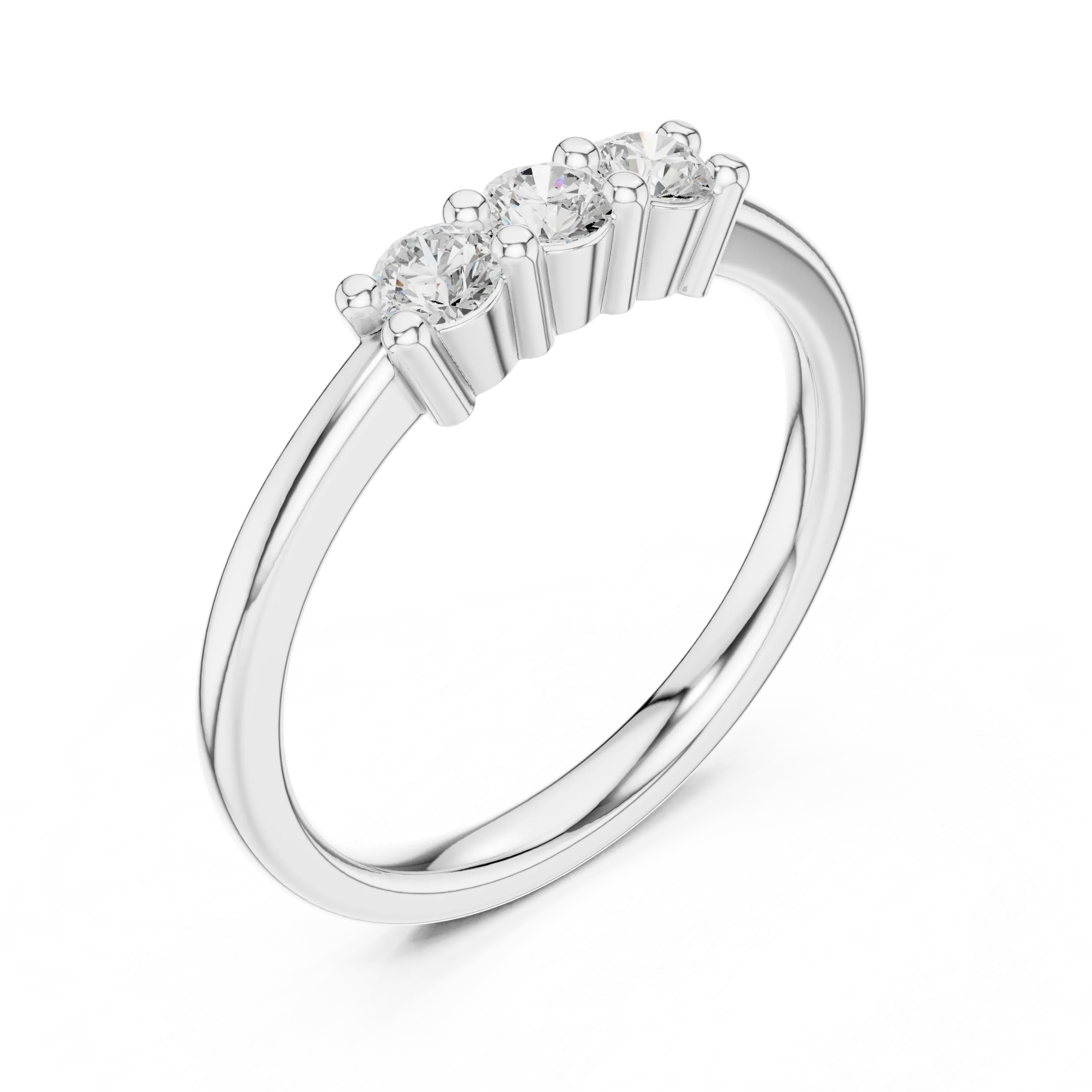 Three Stone Diamond Ring in Yellow Gold Round Cut  Engagement Ring