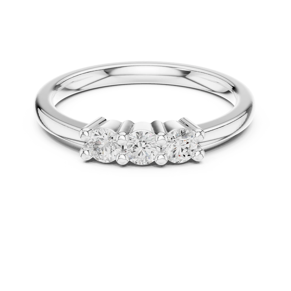 Three Stone Diamond Ring in Yellow Gold Round Cut  Engagement Ring