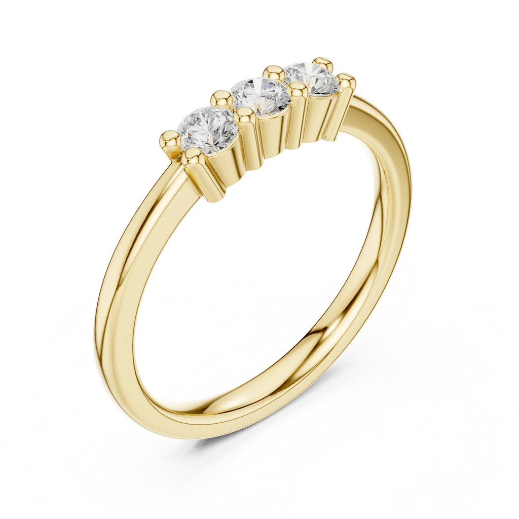 Three Stone Diamond Ring in Yellow Gold Round Cut  Engagement Ring