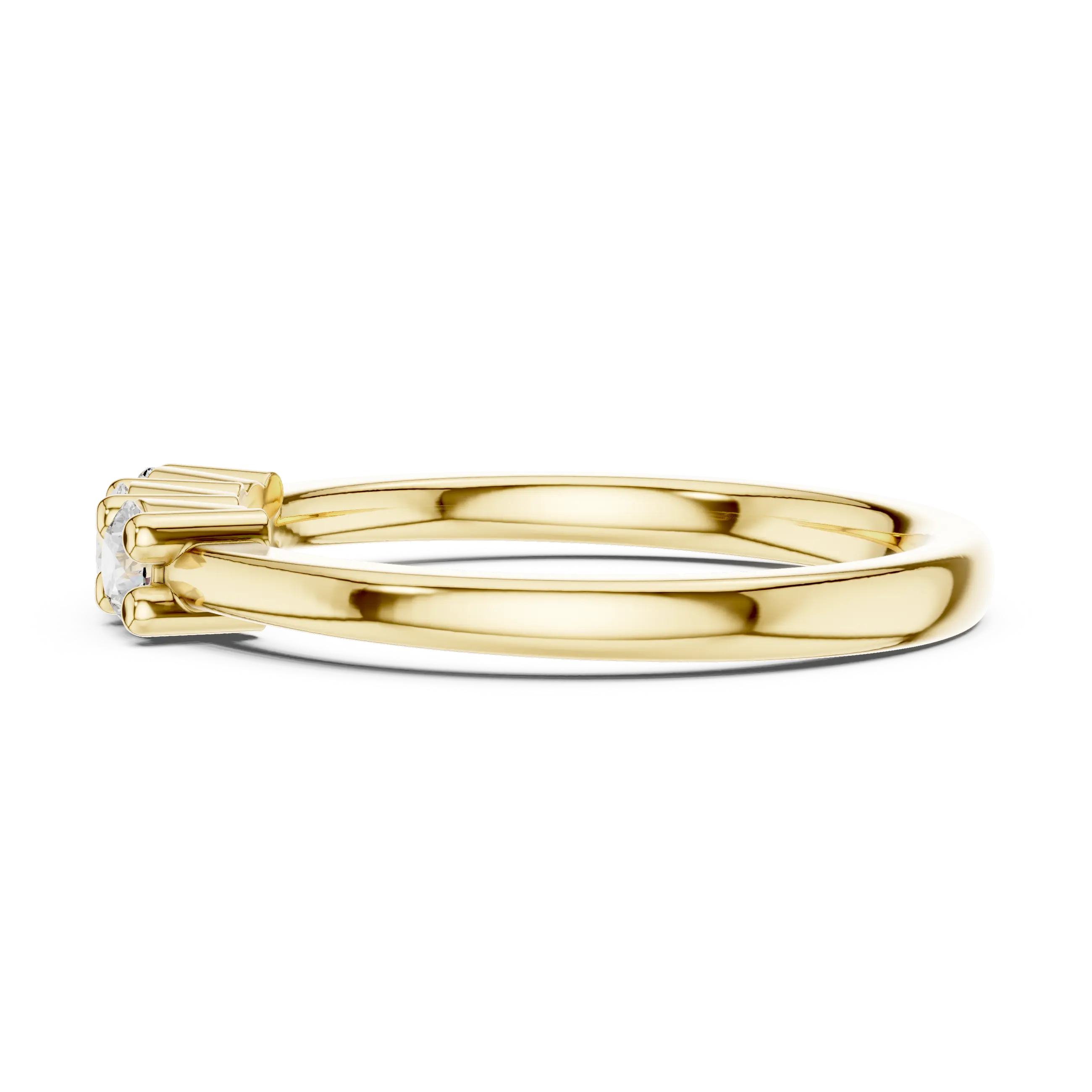 Three Stone Diamond Ring in Yellow Gold Round Cut  Engagement Ring